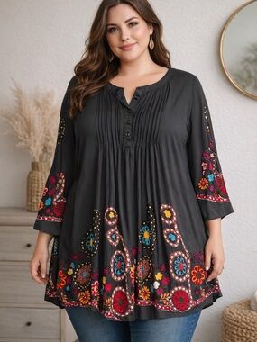 Gray Floral Flowy Tunic Top 2XL